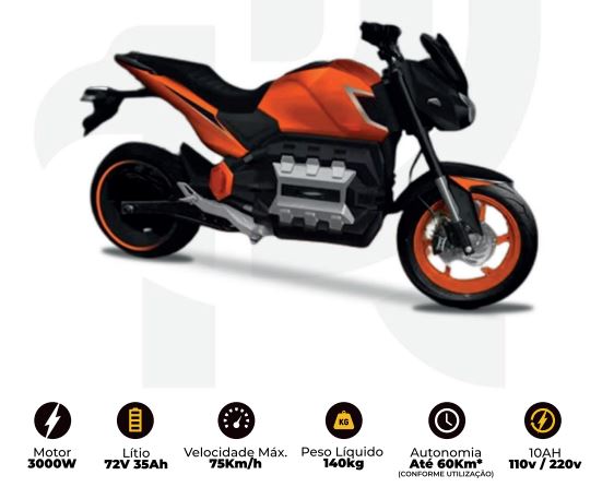 MOTO ELETRICA HAWK MODELO STS 5000W BAT 72V 60AH GS.02 - Sun Clear